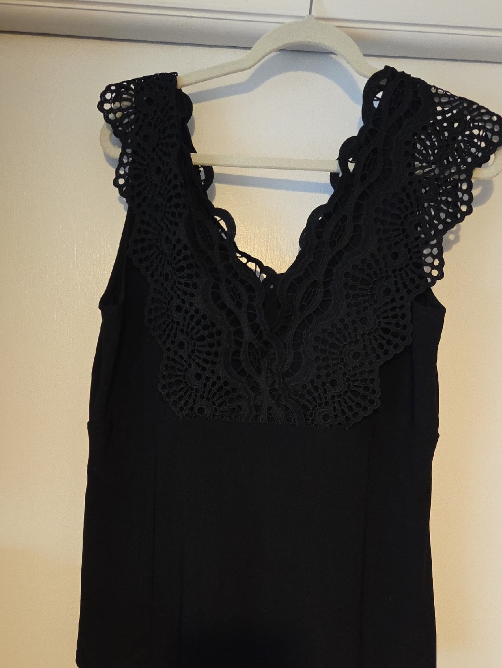 White House Black Market Black Crochet V-Neck Shell Top